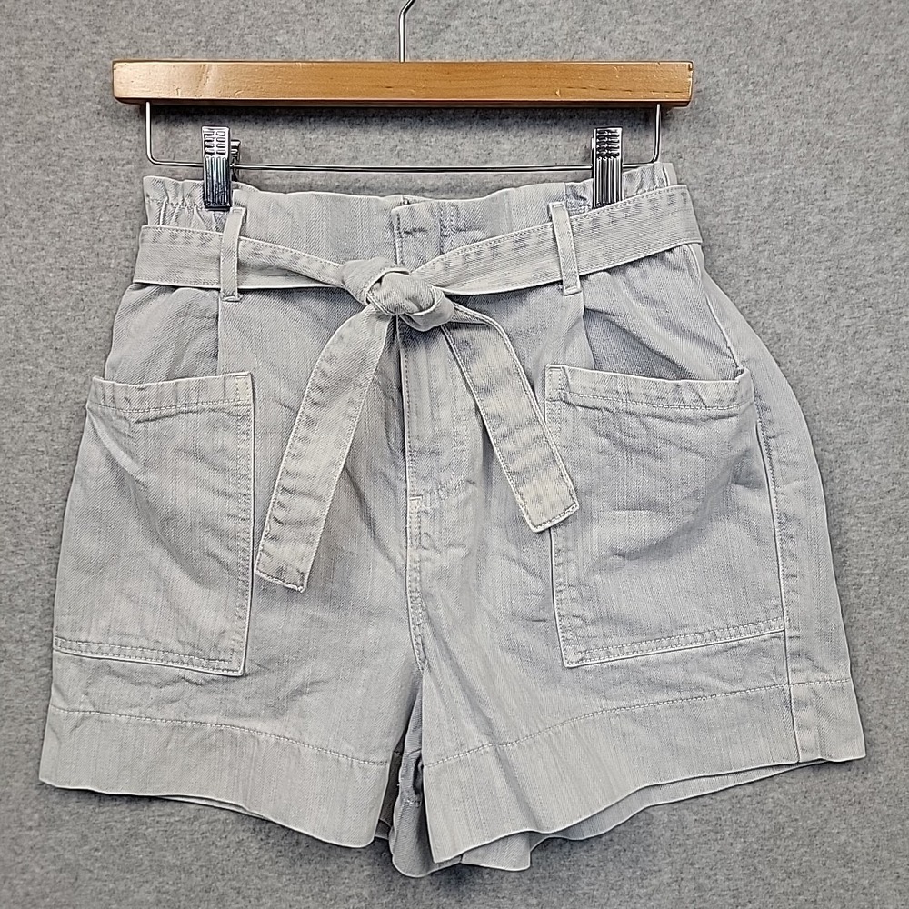 Anthro Pilcro and the Letterpress PaperBag Shorts High-Rise Slim Gray Denim 27